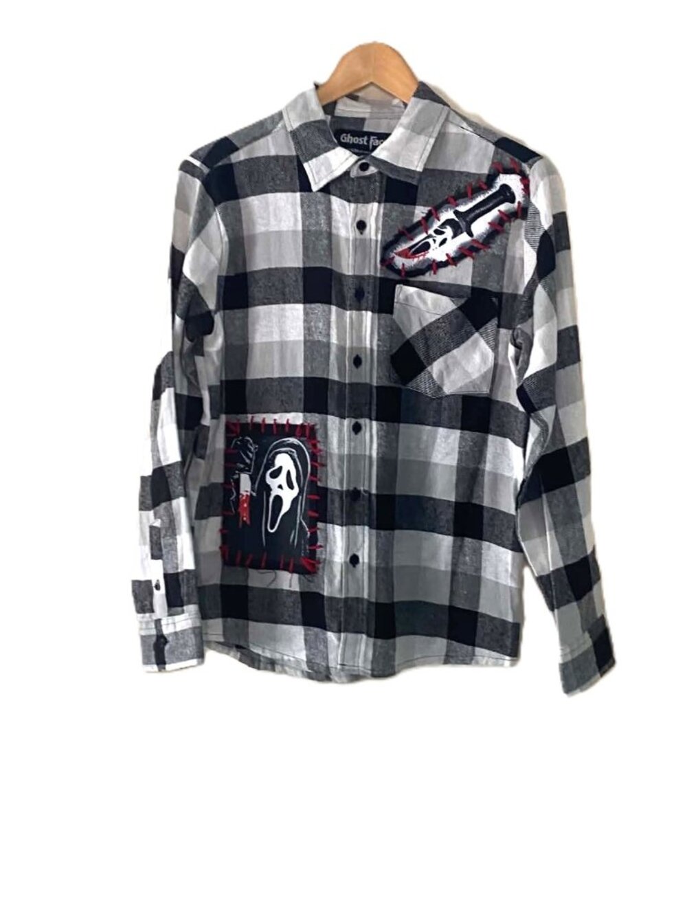 Ghost Face Scream Flannel Shirt Small Black Gray Plaid Horror Halloween